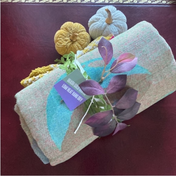 SUCCULENTS Teal Green Ecru White Loom Weave Organic Cotton 2 Side New With Tag - Picture 12 of 16